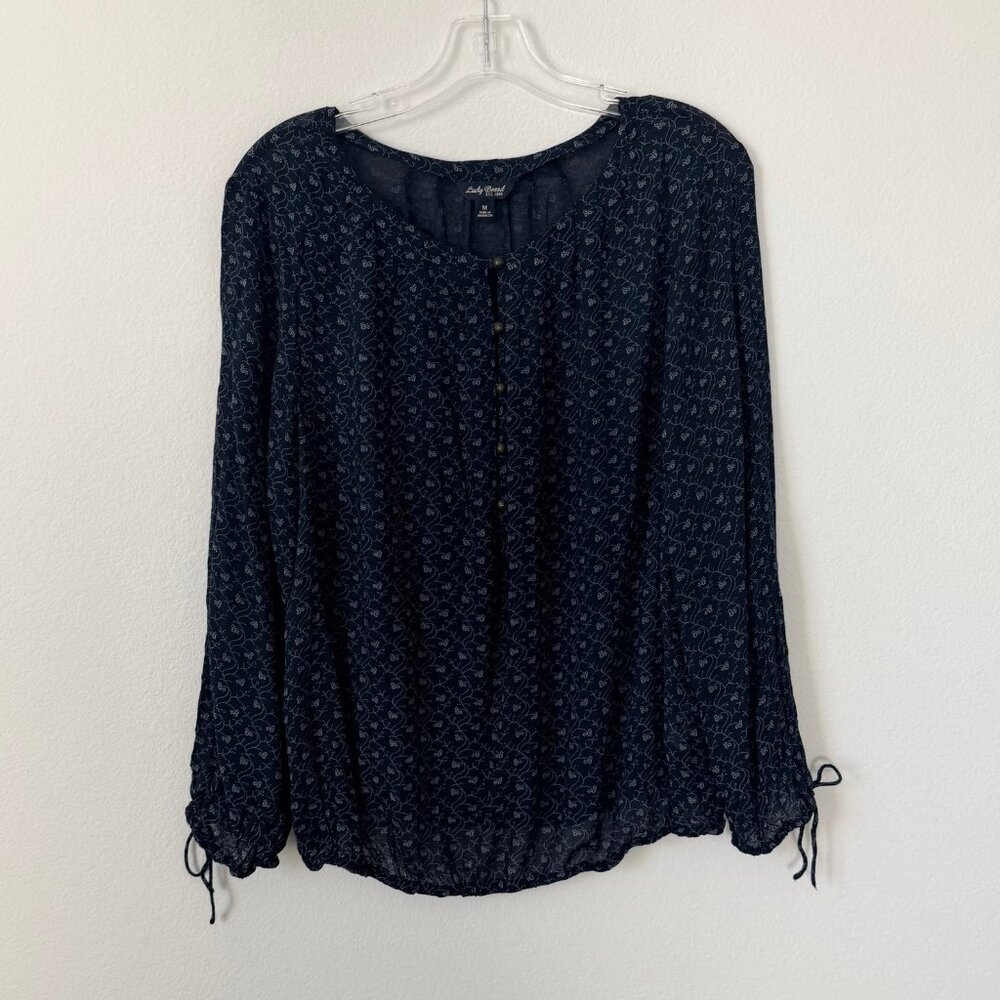 Lucky Brand Navy Printed Long-Sleeve Peasant Blouse